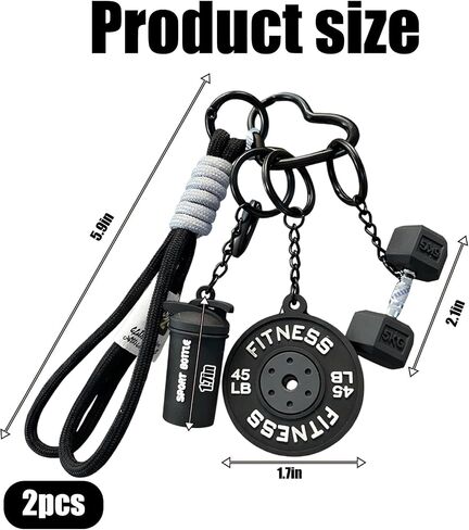 Fitness Keychain Set with 2 Barbell Charms,Gym Keychain for Women,Black and Pink PVC Keychain Accessories for Gym Bags and Personal Items, Ideal for Fitness Enthusiasts and Gift Giving in Saudi Arabia