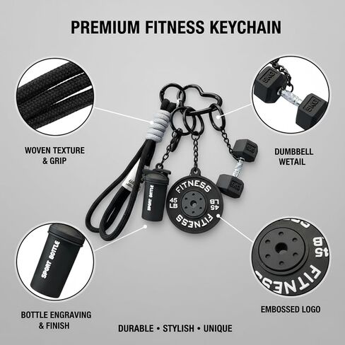 Fitness Keychain Set with 2 Barbell Charms,Gym Keychain for Women,Black and Pink PVC Keychain Accessories for Gym Bags and Personal Items, Ideal for Fitness Enthusiasts and Gift Giving in Saudi Arabia