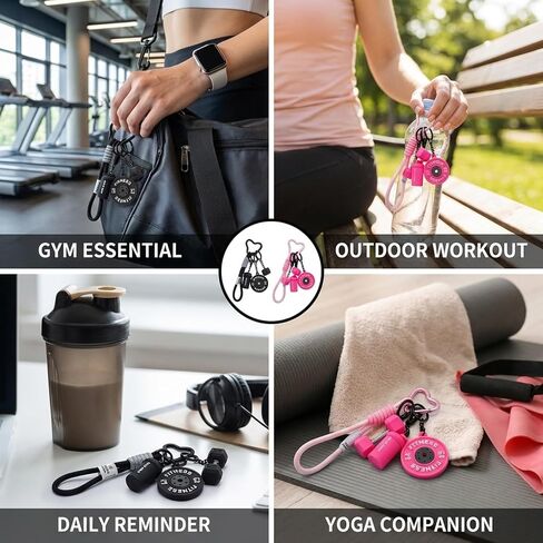 Fitness Keychain Set with 2 Barbell Charms,Gym Keychain for Women,Black and Pink PVC Keychain Accessories for Gym Bags and Personal Items, Ideal for Fitness Enthusiasts and Gift Giving in Saudi Arabia