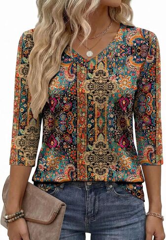 Zeagoo Womens 3/4 Length Sleeve Tunic Tops Casual V Neck Shirts Basic Tees Business Work Blouses Summer Fall 2025 Clothes in Saudi Arabia