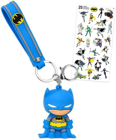 Batman Keychain Bundle ~ Deluxe Silicone 3D Character Figure Superhero Keyring with Strap and Charm Plus Stickers | Batman Key Ring for Backpack in Kuwait