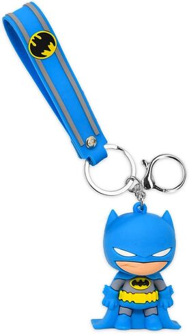 Batman Keychain Bundle ~ Deluxe Silicone 3D Character Figure Superhero Keyring with Strap and Charm Plus Stickers | Batman Key Ring for Backpack in Kuwait
