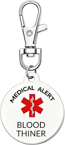 Medical Alert Keychain, Pre-engraved Emergency ID Tag with Red Symbol Stainless Steel Lightweight Medical Tag in Saudi Arabia