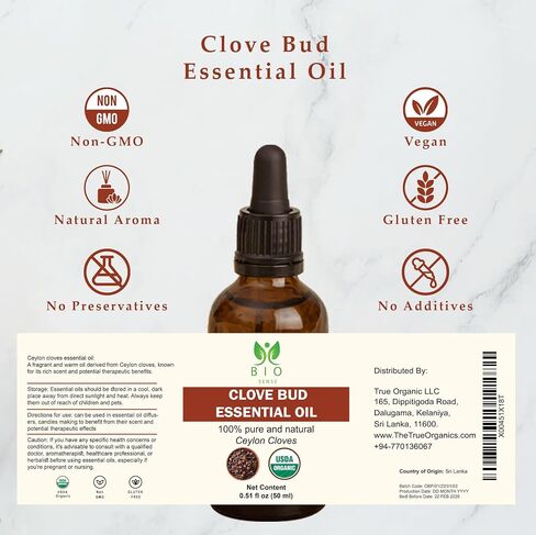 Bio sense 100% Pure Ceylon Organic Clove Bud Essential Oil, USDA Certified | 15ml (0.5 Fl Oz) | 100% Pure & Organic Clove Bud Essential Oil | Use for Diffuser and Candle Making. in Saudi Arabia