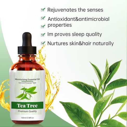 Tree Tea Essential Oil Pure, Natural, Undiluted Essential Oils for Skin Essential Oils for Diffuser Skin & Hair Care, DIY Soaps & Candles (100ml, Tea Tree) in Saudi Arabia