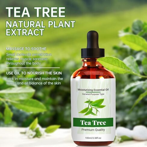 Tree Tea Essential Oil Pure, Natural, Undiluted Essential Oils for Skin Essential Oils for Diffuser Skin & Hair Care, DIY Soaps & Candles (100ml, Tea Tree) in Saudi Arabia