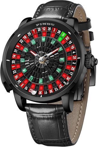 1.8 Inches Roulette Wheel Automatic Watches for Men, NH35A Movement Design Button Control, Sapphire Glass Automatically 50M Waterproof Mens Unique American Style Roulette Watch, Mechanical Watch for Game Night in Kuwait