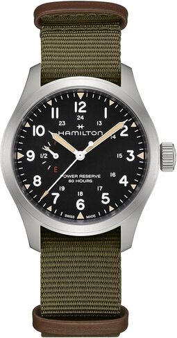 Hamilton Khaki Field Mechanical Mens Watch, 40mm Stainless Steel Case, Swiss Made, Black Dial Analog Wrist Watch for Mens 100 Meters Water resitance, Sapphire Crystal, 3-Hand Movement, NATO Strap in Kuwait