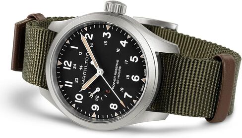 Hamilton Khaki Field Mechanical Mens Watch, 40mm Stainless Steel Case, Swiss Made, Black Dial Analog Wrist Watch for Mens 100 Meters Water resitance, Sapphire Crystal, 3-Hand Movement, NATO Strap in Kuwait