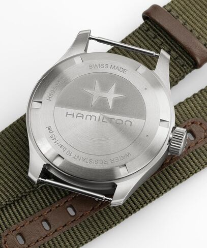 Hamilton Khaki Field Mechanical Mens Watch, 40mm Stainless Steel Case, Swiss Made, Black Dial Analog Wrist Watch for Mens 100 Meters Water resitance, Sapphire Crystal, 3-Hand Movement, NATO Strap in Kuwait