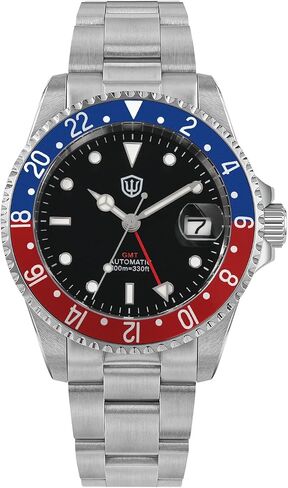 watchdives GMT Watches for Men WD0014 Dual Time Zone Dive Watch NH34 Automatic Vintage Wristwatch 40mm Aluminum Bezel in Saudi Arabia