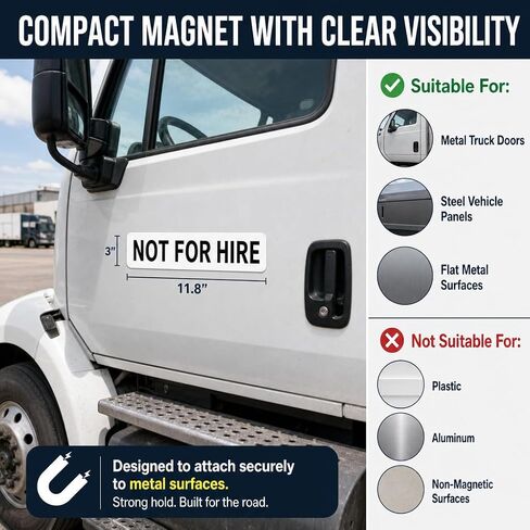 Not For Hire Magnetic Signs, 3"× 12" Not For Hire Car Magnetic Signs for Vehicles, DOT Requirements, Display On Box Truck, Tractor Trailer, Company Vehicle, Personal Vehicle (2Pcs) in Saudi Arabia