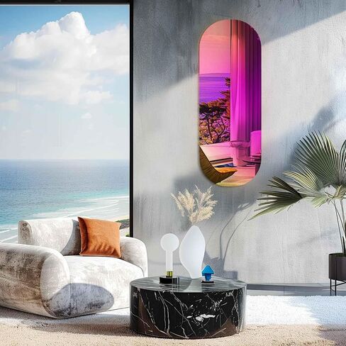 Iridescent Oval Frameless Mirror Wall Colorful Reflection 47.2x17.7 inch in Saudi Arabia