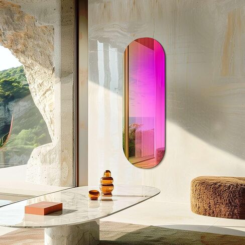Iridescent Oval Frameless Mirror Wall Colorful Reflection 47.2x17.7 inch in Saudi Arabia