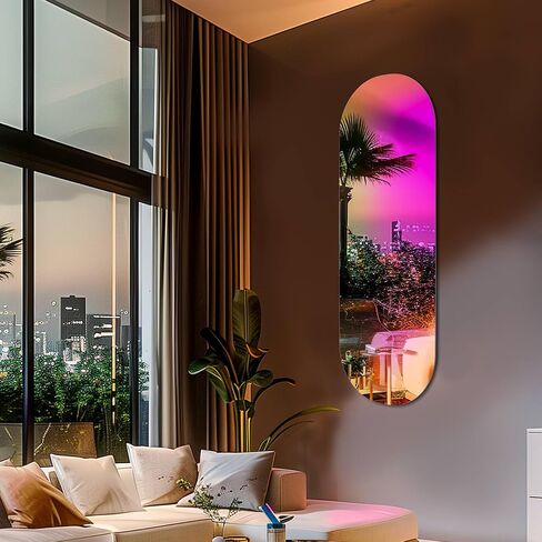 Iridescent Oval Frameless Mirror Wall Colorful Reflection 47.2x17.7 inch in Saudi Arabia