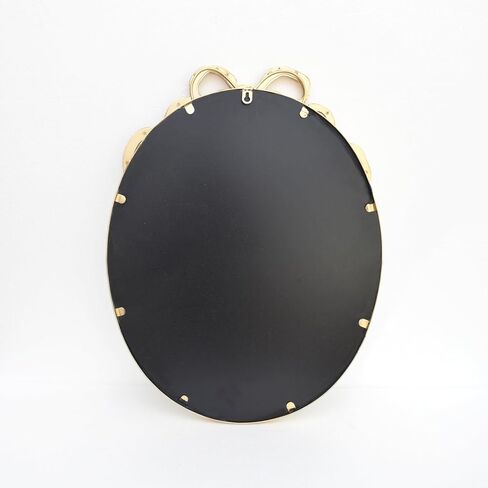 Oval Wall Mirror with Gold Finish, Iron Frame with Decorative Bow Design, Elegant Vintage Style in Kuwait