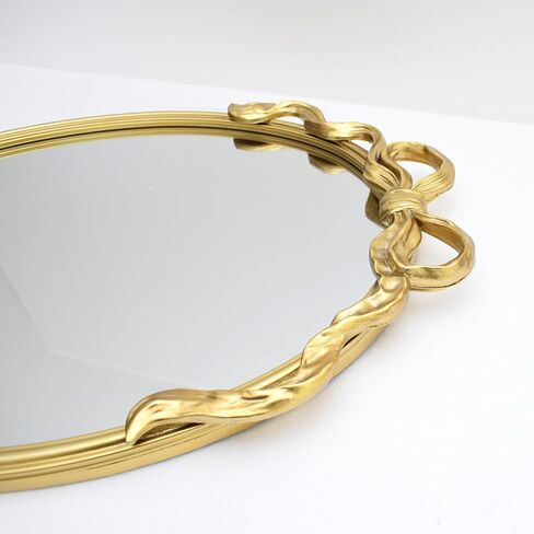 Oval Wall Mirror with Gold Finish, Iron Frame with Decorative Bow Design, Elegant Vintage Style in Kuwait