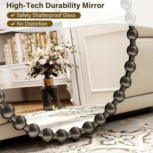 36 Inch Black Round Mirror for Wall, Modern Circle Mirror with Decorative Beaded Frame, High-Definition Vanity Mirror for Bathroom, Living Room, Bedroom, Entryway in Saudi Arabia