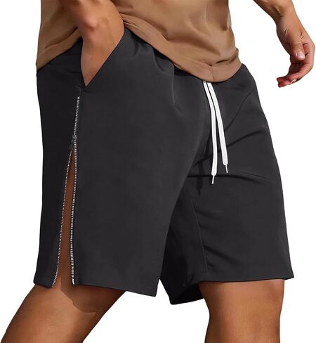 Men's Snap Tear Away Athletic Shorts Side Zipper Chino Shorts Drawstring Elastic Waist Vacation Shorts with Pockets in Saudi Arabia