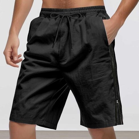 Men's Snap Tear Away Athletic Shorts Side Zipper Chino Shorts Drawstring Elastic Waist Vacation Shorts with Pockets in Saudi Arabia