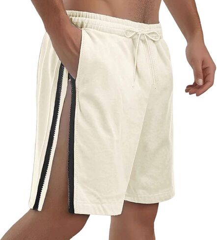 Men's Snap Tear Away Athletic Shorts Side Zipper Chino Shorts Drawstring Elastic Waist Vacation Shorts with Pockets in Saudi Arabia