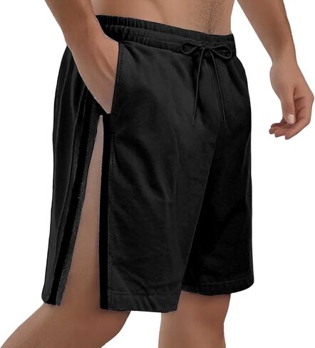 Men's Snap Tear Away Athletic Shorts Side Zipper Chino Shorts Drawstring Elastic Waist Vacation Shorts with Pockets in Saudi Arabia