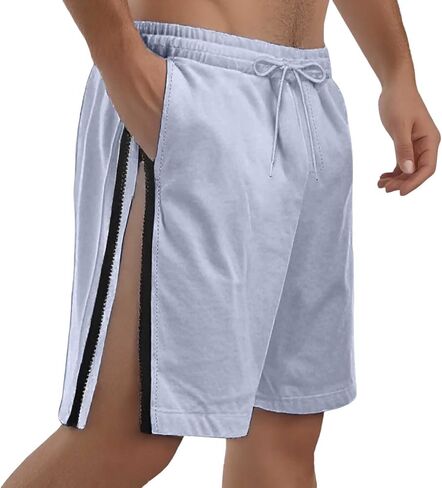 Men's Snap Tear Away Athletic Shorts Side Zipper Chino Shorts Drawstring Elastic Waist Vacation Shorts with Pockets in Saudi Arabia