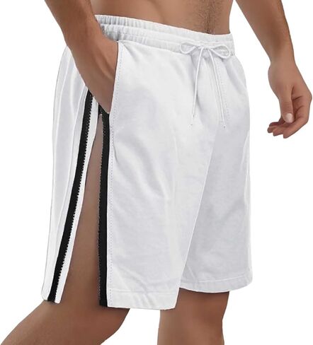 Men's Snap Tear Away Athletic Shorts Side Zipper Chino Shorts Drawstring Elastic Waist Vacation Shorts with Pockets in Saudi Arabia