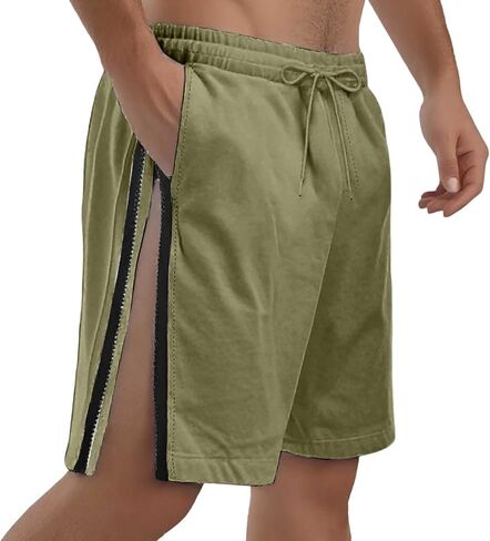 Men's Snap Tear Away Athletic Shorts Side Zipper Chino Shorts Drawstring Elastic Waist Vacation Shorts with Pockets in Saudi Arabia