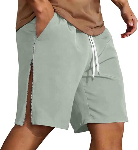 Men's Snap Tear Away Athletic Shorts Side Zipper Chino Shorts Drawstring Elastic Waist Vacation Shorts with Pockets in Saudi Arabia
