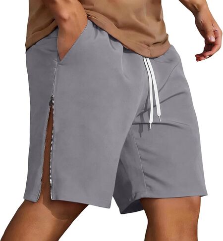 Men's Snap Tear Away Athletic Shorts Side Zipper Chino Shorts Drawstring Elastic Waist Vacation Shorts with Pockets in Saudi Arabia
