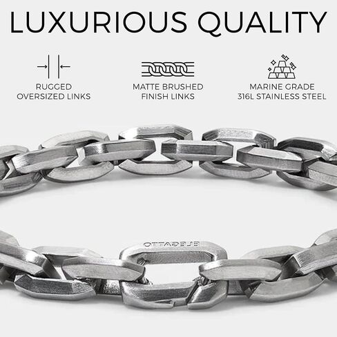 سوار سلسلة Elegatto Vega Premium Link للرجال | فولاذ مقاوم للصدأ مصقول غير لامع مع وصلات كبيرة الحجم | أساور مجوهرات مصممة للرجال in Kuwait
