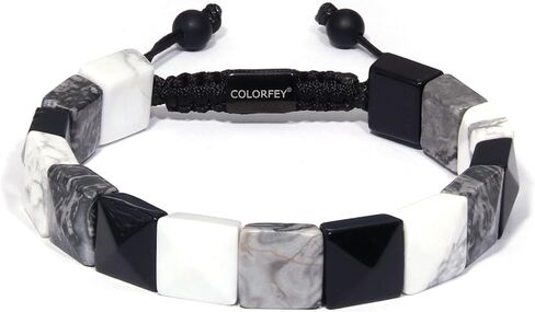 Mens Beaded Bracelets, Natural Stone Howlite Black Obsidian Map Stone Bead Bracelet for Men, Unique Handmade Triple Protection Bracelet Healing Energy Crystal Bracelet for Men for Balance in Saudi Arabia