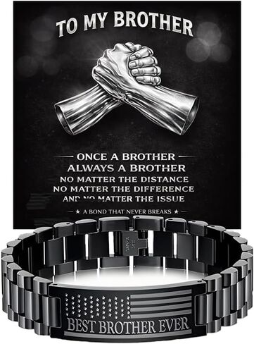 Angyape Best Brother Ever Bracelet, Once A Brother Always A Brothers Engraved American Flag Stainless Steel Link Chain Black Metal Wristband Meaningful Birthday Gift Jewelry For Men in Kuwait