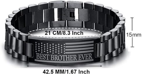 Angyape Best Brother Ever Bracelet, Once A Brother Always A Brothers Engraved American Flag Stainless Steel Link Chain Black Metal Wristband Meaningful Birthday Gift Jewelry For Men in Kuwait