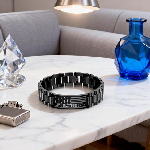 Angyape Best Brother Ever Bracelet, Once A Brother Always A Brothers Engraved American Flag Stainless Steel Link Chain Black Metal Wristband Meaningful Birthday Gift Jewelry For Men in Kuwait