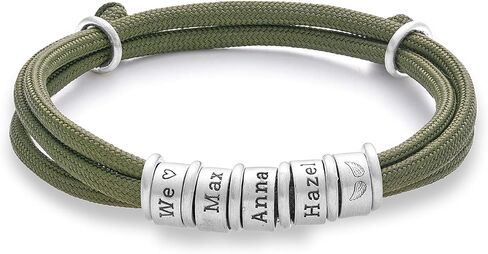 Mens Bracelet Personalized Adjustable Paracord Bracelets For Men ONE SIZE FITS ALL Custom 925 Sterling Silver Beads Handmade Jewelry Fathers Day Christmas Birthday Gifts for Him Dad Grandpa Son Kids in Kuwait