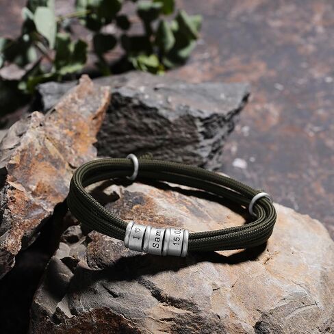 Mens Bracelet Personalized Adjustable Paracord Bracelets For Men ONE SIZE FITS ALL Custom 925 Sterling Silver Beads Handmade Jewelry Fathers Day Christmas Birthday Gifts for Him Dad Grandpa Son Kids in Kuwait