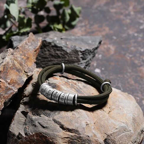 Mens Bracelet Personalized Adjustable Paracord Bracelets For Men ONE SIZE FITS ALL Custom 925 Sterling Silver Beads Handmade Jewelry Fathers Day Christmas Birthday Gifts for Him Dad Grandpa Son Kids in Kuwait