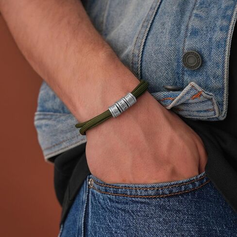 Mens Bracelet Personalized Adjustable Paracord Bracelets For Men ONE SIZE FITS ALL Custom 925 Sterling Silver Beads Handmade Jewelry Fathers Day Christmas Birthday Gifts for Him Dad Grandpa Son Kids in Kuwait