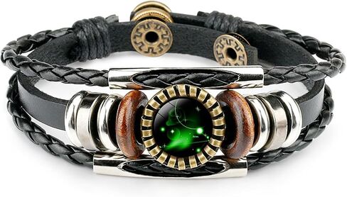 Constellation Black Braided Leather Bracelet Sagittarius Scorpio Pisces Braided Glass Dome Punk Men's Bracelet in Saudi Arabia