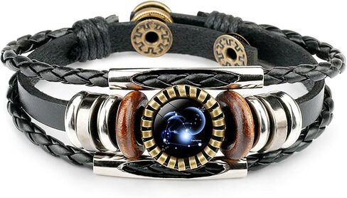 Constellation Black Braided Leather Bracelet Sagittarius Scorpio Pisces Braided Glass Dome Punk Men's Bracelet in Saudi Arabia