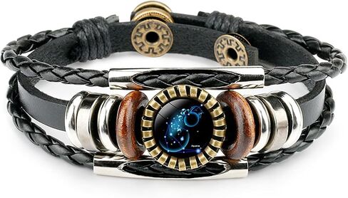Constellation Black Braided Leather Bracelet Sagittarius Scorpio Pisces Braided Glass Dome Punk Men's Bracelet in Saudi Arabia