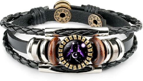 Constellation Black Braided Leather Bracelet Sagittarius Scorpio Pisces Braided Glass Dome Punk Men's Bracelet in Saudi Arabia