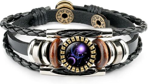 Constellation Black Braided Leather Bracelet Sagittarius Scorpio Pisces Braided Glass Dome Punk Men's Bracelet in Saudi Arabia
