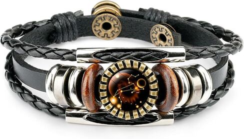 Constellation Black Braided Leather Bracelet Sagittarius Scorpio Pisces Braided Glass Dome Punk Men's Bracelet in Saudi Arabia