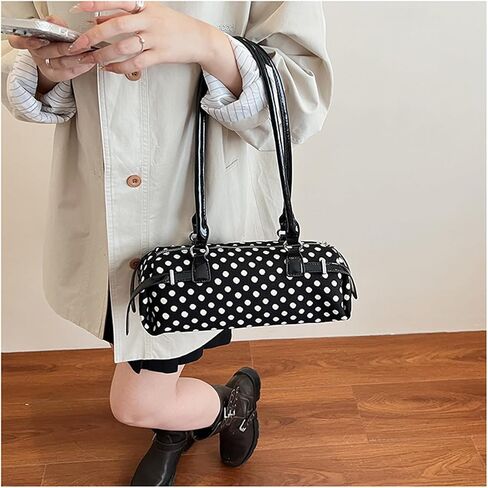 Large Capacity Canvas Polka Dot Handbag for Women, Stylish Versatile Underarm Bag in Saudi Arabia