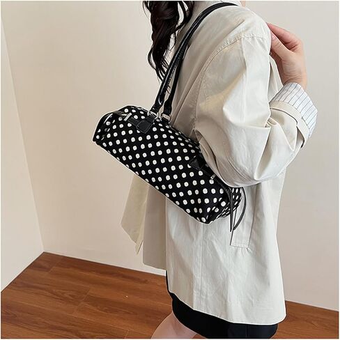 Large Capacity Canvas Polka Dot Handbag for Women, Stylish Versatile Underarm Bag in Saudi Arabia