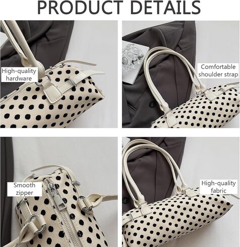 Large Capacity Canvas Polka Dot Handbag for Women, Stylish Versatile Underarm Bag in Saudi Arabia