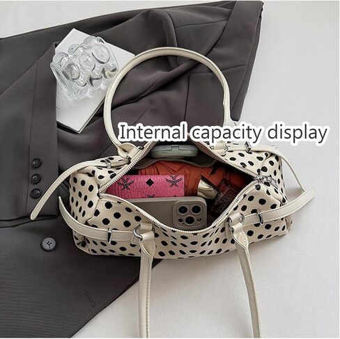 Large Capacity Canvas Polka Dot Handbag for Women, Stylish Versatile Underarm Bag in Saudi Arabia